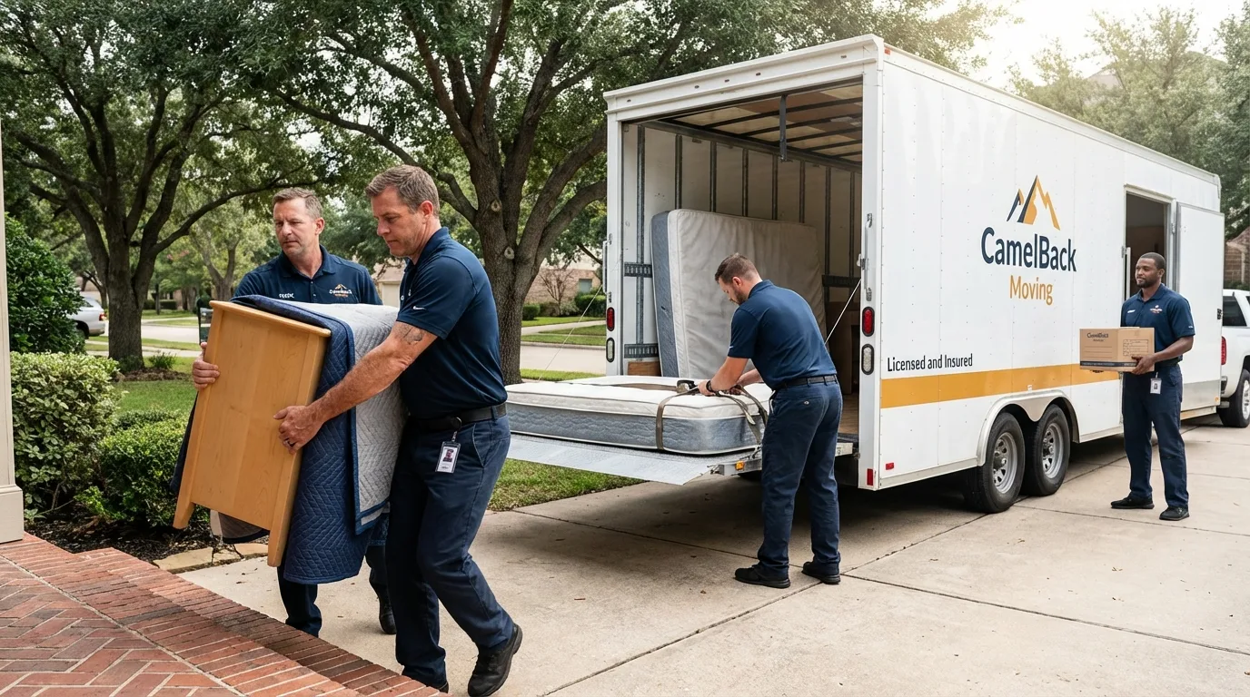 Crew loading residential truck for cross-state move from Yukon, OK