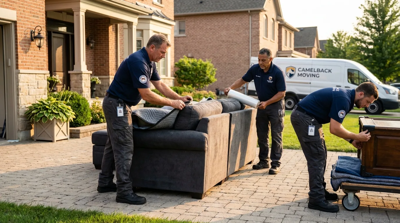 Large estate moving crew wrapping furniture in Yukon, OK